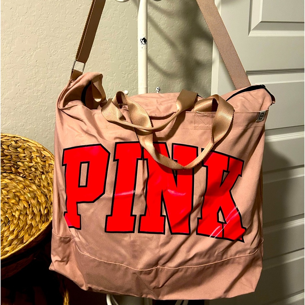 PINK oversized tote bag with long straps